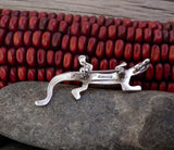 Native American Silver Gecko Spiny Oyster Rose Coral Brooch Pin Pendant