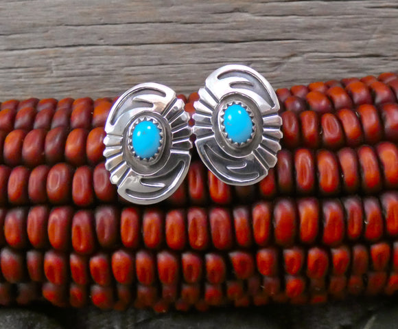 Native American Navajo Silver Concho Turquoise Post Earrings