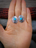 Native American Navajo Silver Concho Turquoise Post Earrings