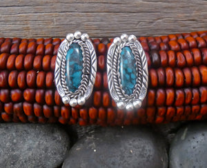 Native American Navajo Sterling Silver Turquoise Post Drop Earrings