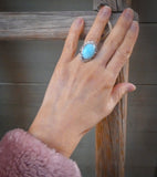 Oval Larimar Sterling Silver Women's Ring Size 6.5