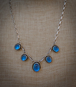 Blue Topaz Native American Navajo Silver 14k Gold 5 Piece Necklace