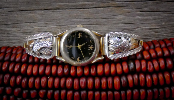 Women's Native American Navajo 12KGF Sterling Silver Eagle Watch