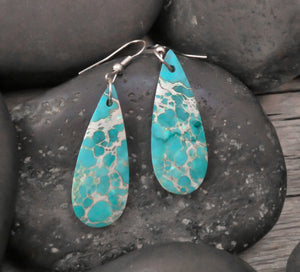 Native American Blue Turquoise Indigo Silver Slab Dangle Earrings