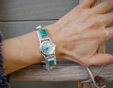 Native American Malachite Watch, Sterling Silver Link Watch Bracelet