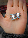 Zuni Sterling Silver Turquoise Multi Stone Thunderbird Clip On Earrings
