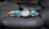 Zuni Native American Women’s Silver Turquoise Coral Watch, Vintage