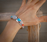 Zuni Native American Women’s Silver Turquoise Coral Watch, Vintage