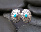 Native American Navajo Silver Concho Turquoise Post Earrings