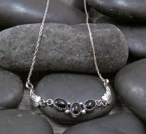 Navajo Vintage Sterling Silver Onyx Bar Necklace