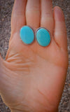 Native American Turquoise Navajo Sterling Silver Oval Post Earrings