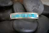 Native American Navajo Silver Heavy Gauge Turquoise Inlay Bracelet