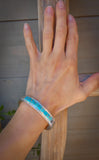 Native American Navajo Silver Heavy Gauge Turquoise Inlay Bracelet