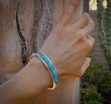 Native American Navajo Silver Heavy Gauge Turquoise Inlay Bracelet