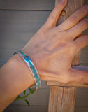 Native American Navajo Silver Heavy Gauge Turquoise Inlay Bracelet