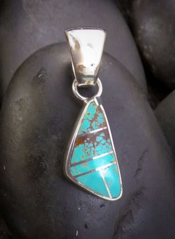 Native American Sterling Silver Turquoise Inlay Pendant Navajo