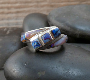 Women's Purple Spider Web Opal Native American Inlay Band Ring
