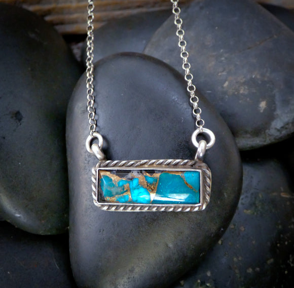 Native American Navajo Turquoise Sterling Silver Bar Necklace