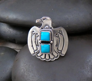 Native American Sterling Silver Turquoise Large Thunderbird Ring