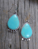 Large Teardrop Turquoise Navajo Sterling Silver Dangle Earrings