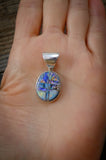 Native American Oval Blue Spider Web Opal Inlay Sterling Silver Pendant