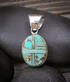 Native American Oval Turquoise Inlay Sterling Silver Pendant