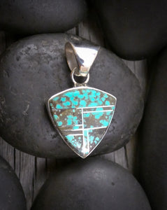 Native American Turquoise Inlay Sterling Silver Pendant