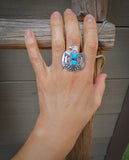 Native American Sterling Silver Turquoise Large Thunderbird Ring Size 8.5