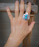 Native American Sterling Silver Turquoise Large Thunderbird Ring Size 8.5