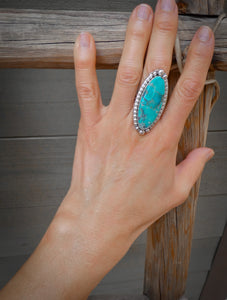 Navajo Turquoise Sterling Silver Ring Size 8 to 9.5 Adjustable Handmade