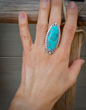 Navajo Turquoise Sterling Silver Ring Size 8 to 9.5 Adjustable Handmade