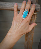 Navajo Turquoise Sterling Silver Ring 7.25 to 9 Adjustable Handmade