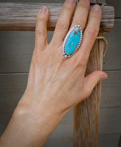 Navajo Turquoise Sterling Silver Ring 7.25 to 9 Adjustable Handmade
