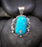 Large Navajo Bright Blue Turquoise Sterling Silver Pendant