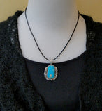 Large Navajo Bright Blue Turquoise Sterling Silver Pendant