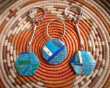 Handmade Native Southwestern Turquoise Azurite Multi Inlay Keychain