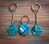 Handmade Native Southwestern Turquoise Azurite Multi Inlay Keychain