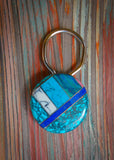 Handmade Native Southwestern Turquoise Azurite Multi Inlay Keychain