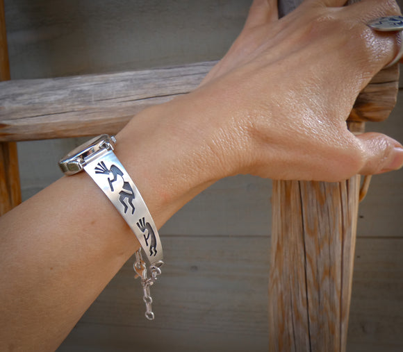 Native American Hopi Sterling Silver Kokopelli Watch Bracelet
