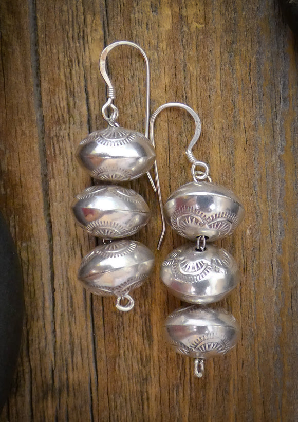 Vintage Navajo Sterling Silver Handmade Bead Dangle Earrings