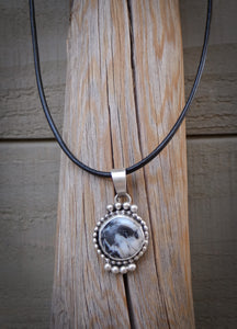 Navajo Round White Buffalo Sterling Silver Pendant