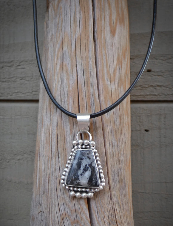 Minimalist Navajo Triangle White Buffalo Sterling Silver Pendant