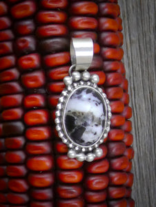 Navajo Oval White Buffalo Sterling Silver Pendant