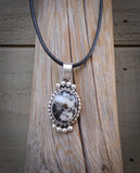 Navajo Oval White Buffalo Sterling Silver Pendant