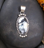 Native American Oval White Buffalo Sterling Silver Pendant