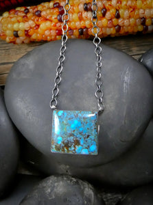 Native American Kingman Turquoise Sterling Silver Bar Necklace