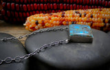 Native American Kingman Turquoise Sterling Silver Bar Necklace
