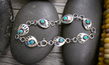 Vintage Navajo Sterling Silver Turquoise Bear Paw Link Bracelet