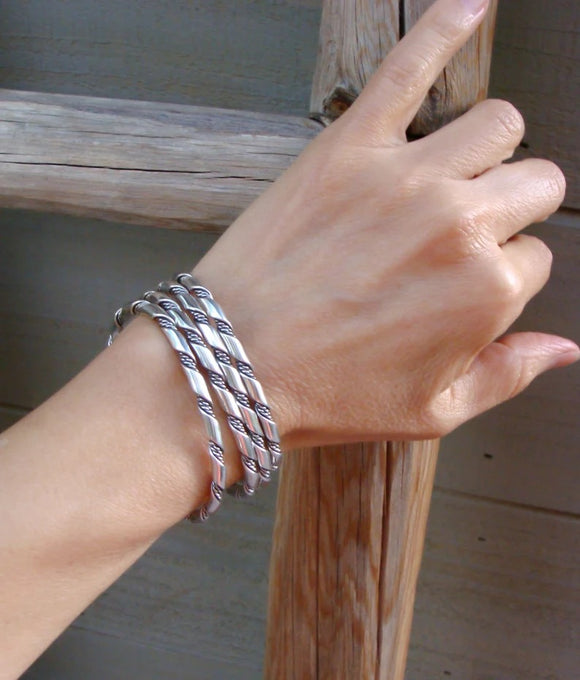 Native American Navajo Silver Twist Rope Bracelet