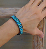 Leather Turquoise Bracelet, Native Style Turquoise Bead Leather Adjustable Unisex Bracelet, Friendship Bracelet